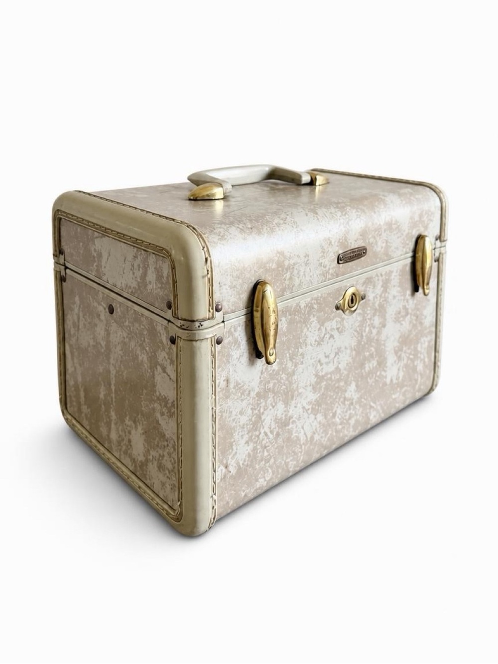 Vintage Samsonite Train Case Mid-Century Marbled Ivory Vanity Luggage - Picture 2 of 6